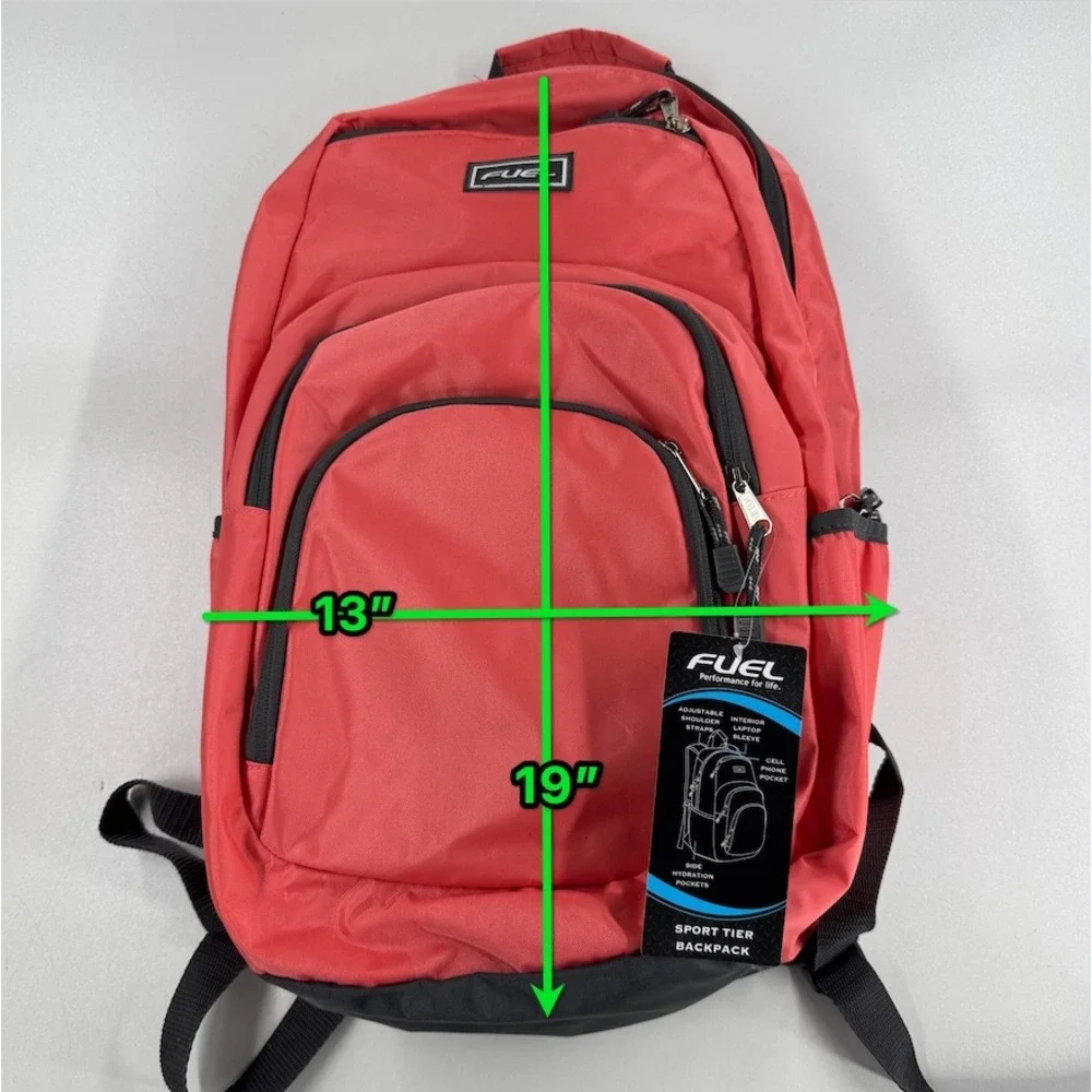 Fuel Sport Tier Coral Multi Pocket Laptop Sleeve Zip School Bag Backpack - NEW